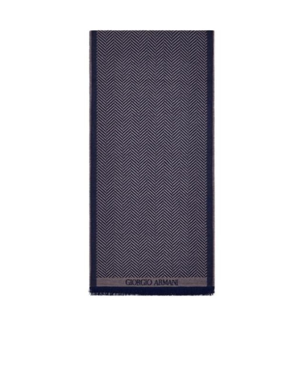 Giorgio Armani Blue Herringbone Logo Scarf for men