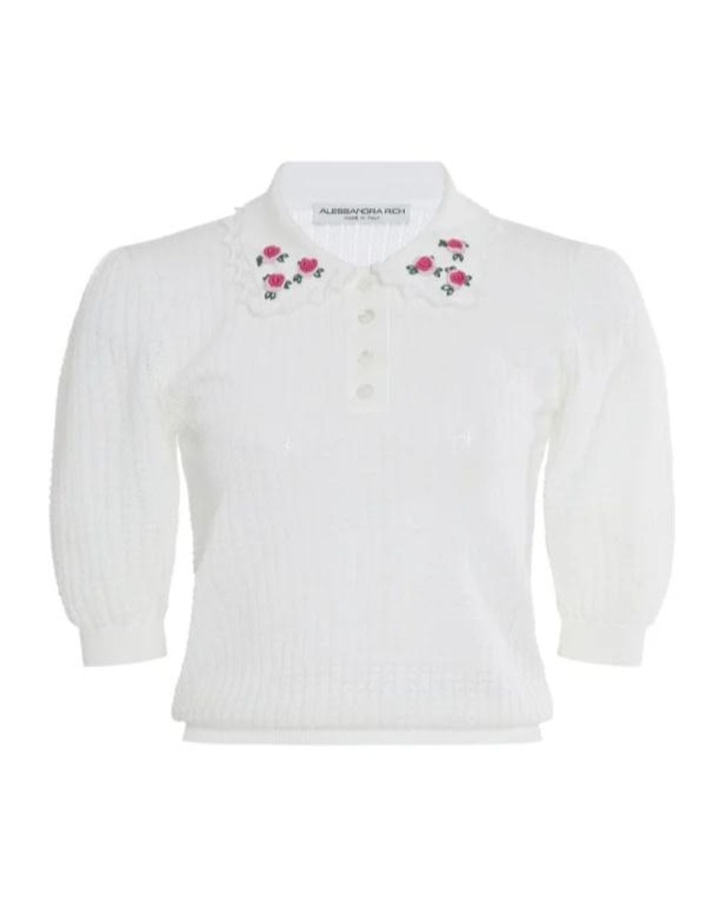 Alessandra Rich White Embroidery Knitted Polo Shirt