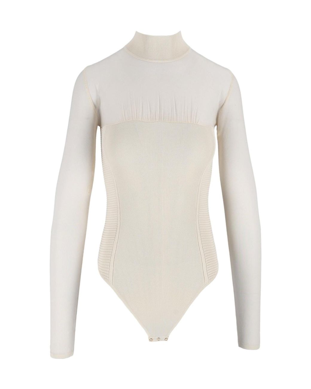 Elisabetta Franchi White Ribbed High Neck Bodysuit