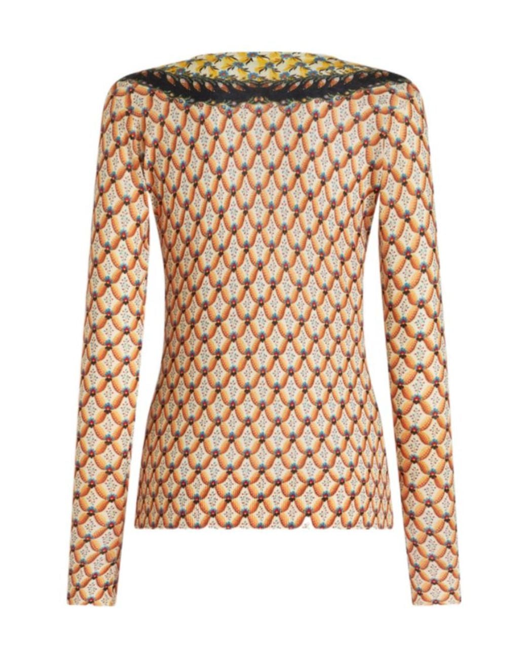 Etro Brown Floral-Printed Crewneck Knitted Top