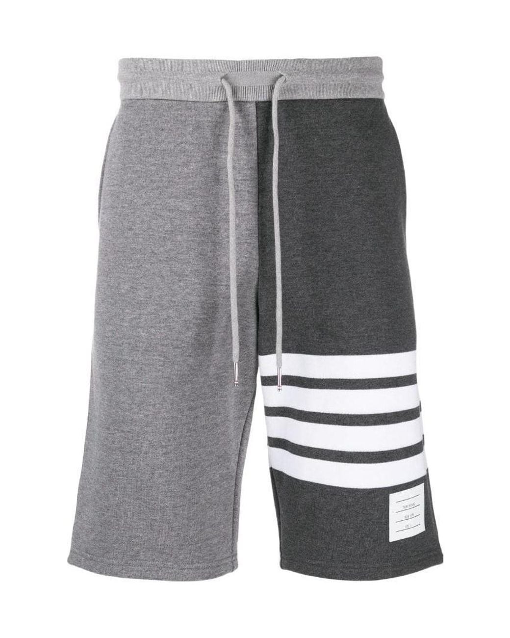 Thom Browne Gray Striped Drawstring Shorts for men