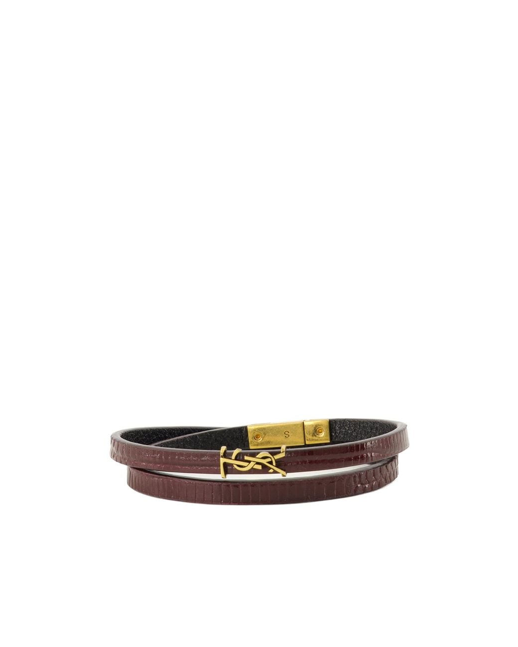 Saint Laurent White Thin Double-Wrap Embossed Bracelet
