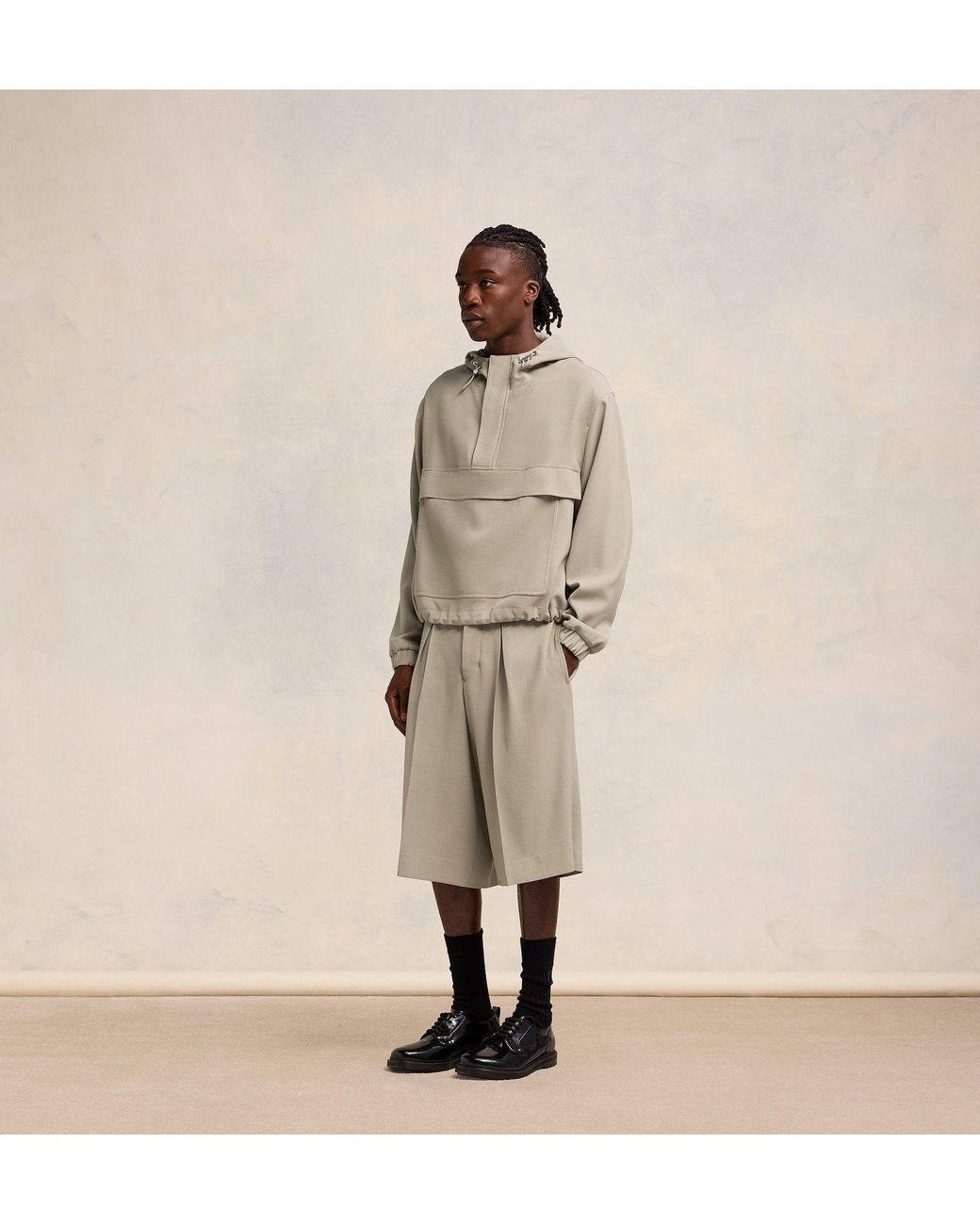 AMI Natural Ami Drawstring Hooded Windbreaker Jacket for men