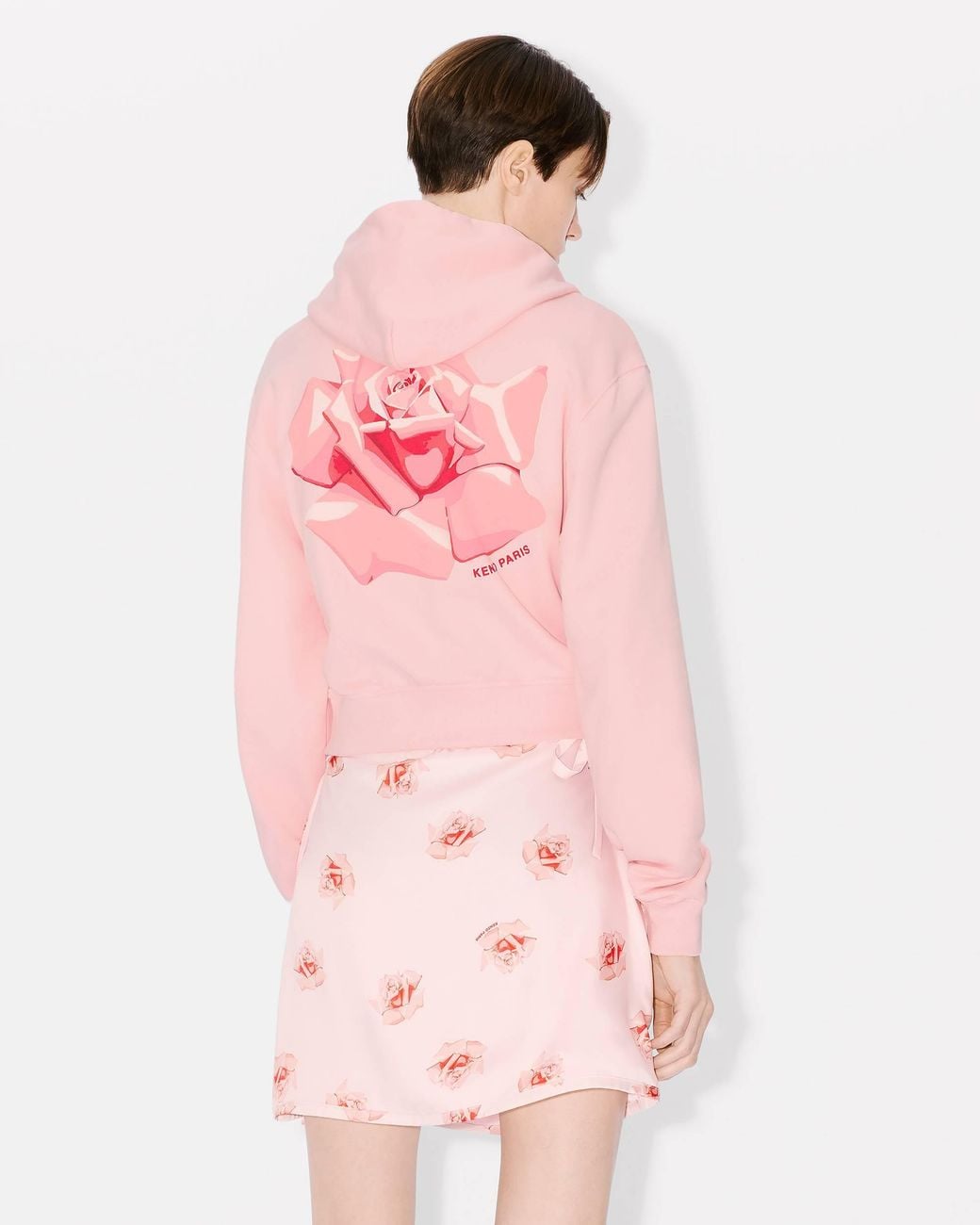 KENZO Pink Rose Printed Zipped Hoodie for men