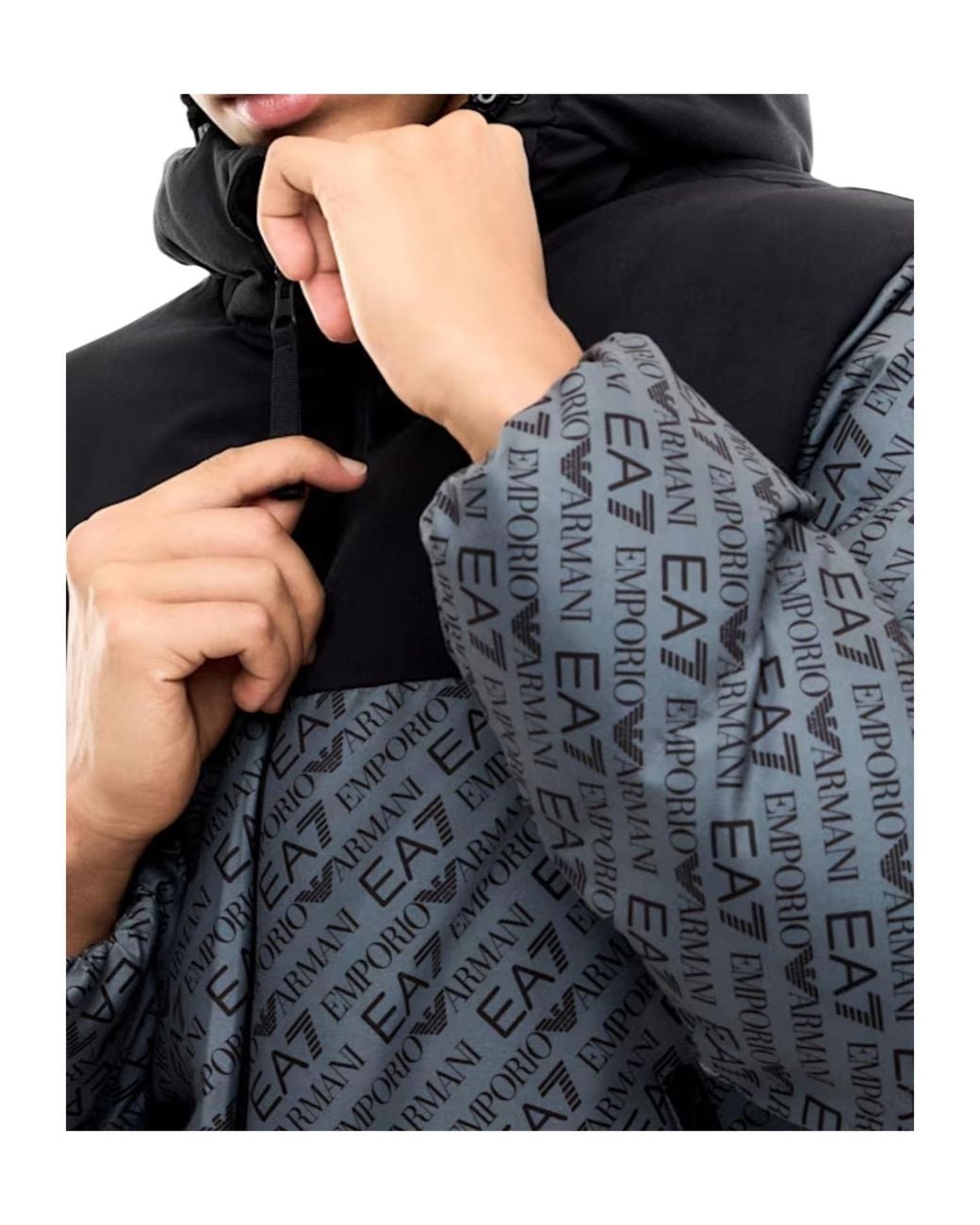 EA7 Black Color-Block Straight-Cut Padded Jacket for men