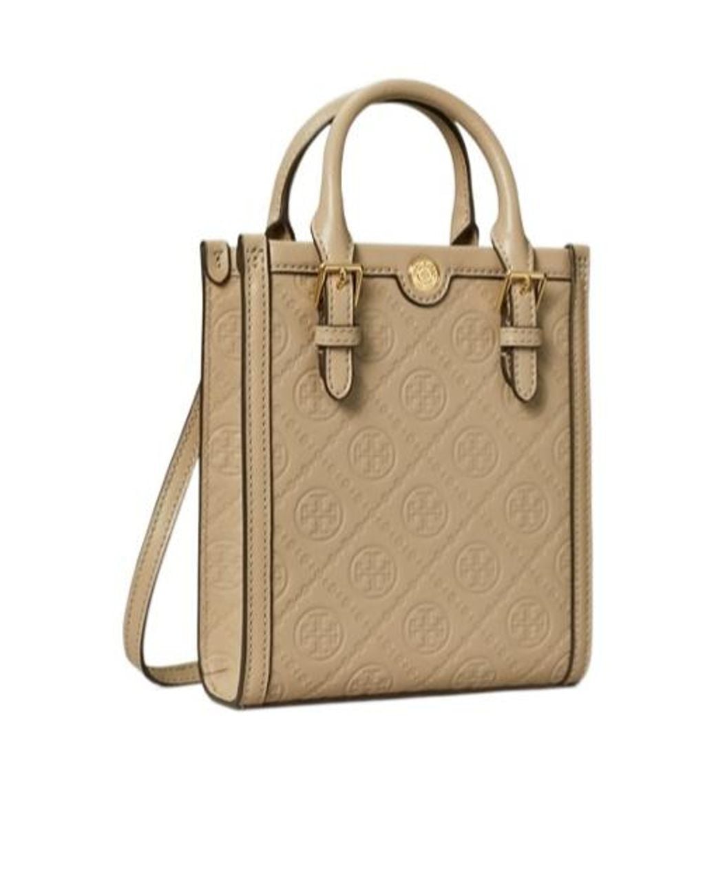 Tory Burch Natural Mini T Monogram Tote Bag