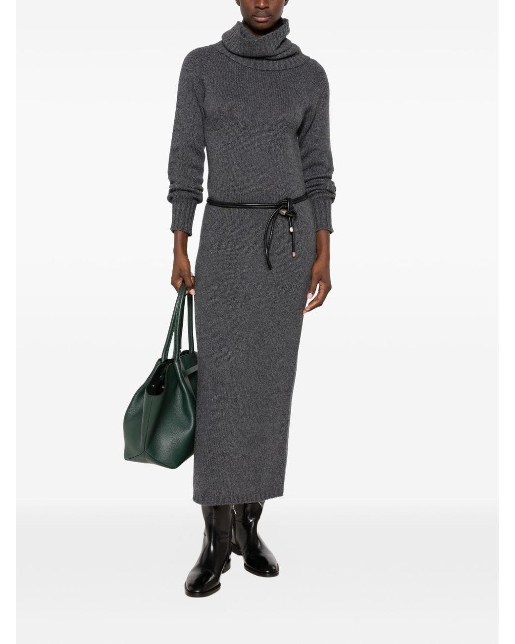 Twinset Blue Belted Ribbed-Knit Midi Dress