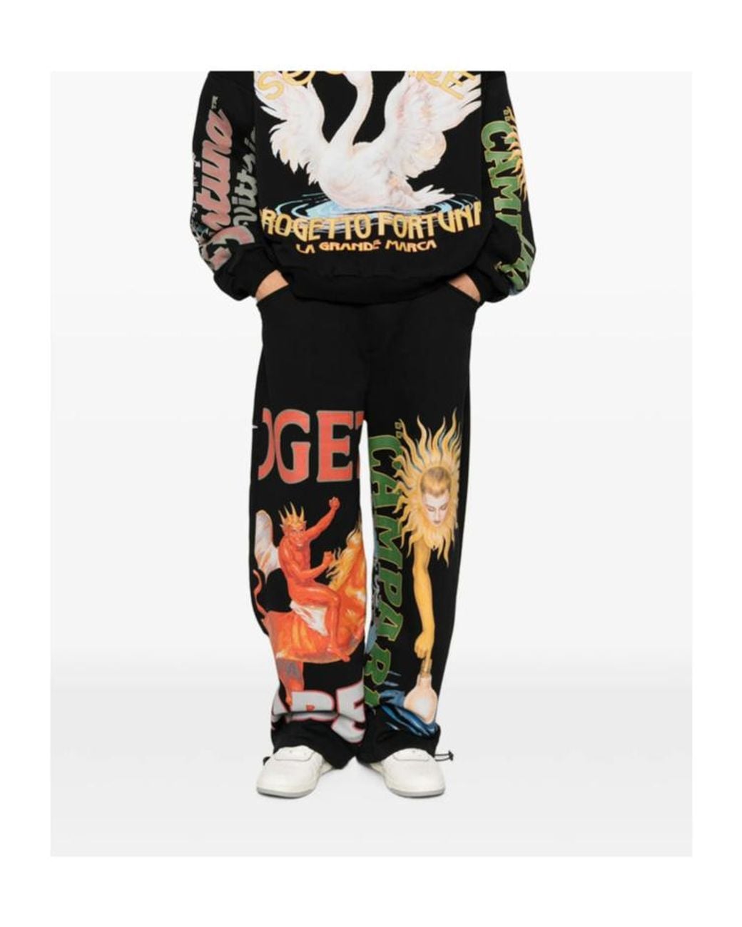 PDF CHANNEL Black Graphic-Print Track Pants for men