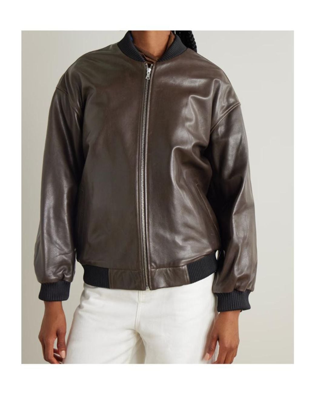 Nour Hammour Black Marly Leather Bomber Jacket