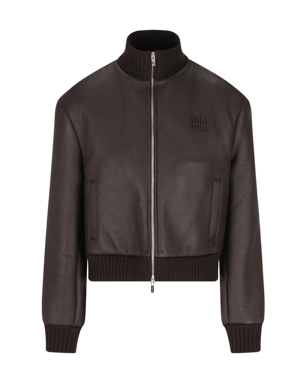 Miu Miu Black Long-Sleeved Leather Jacket