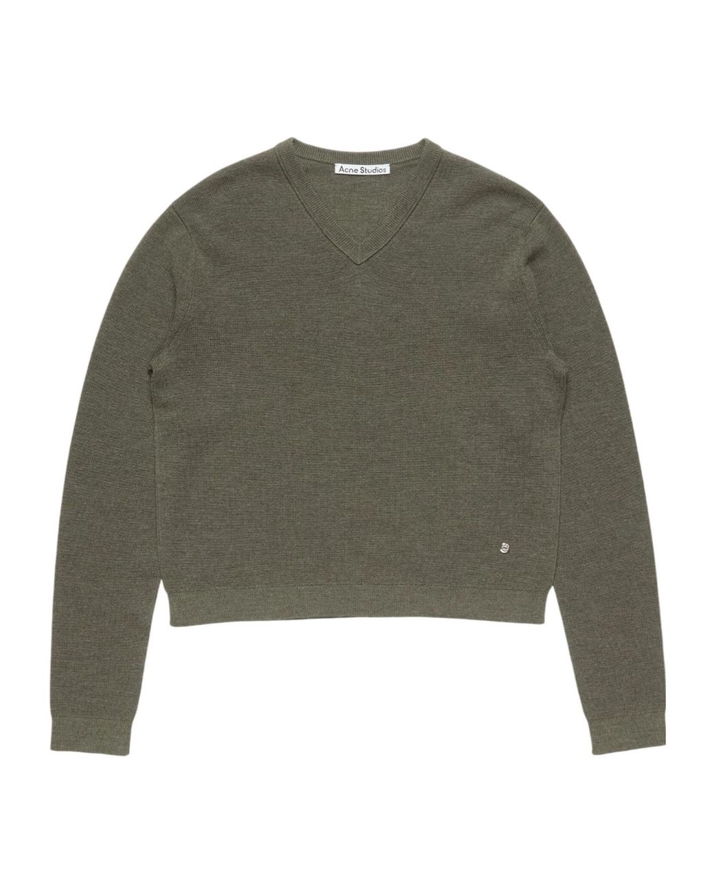 Acne Green Logo V-Neck Knitted Sweater for men