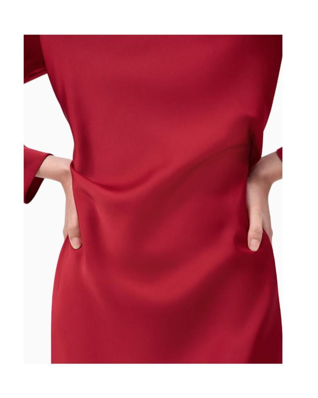 Emporio Armani Red Satin-Finish Long-Sleeve Midi Dress