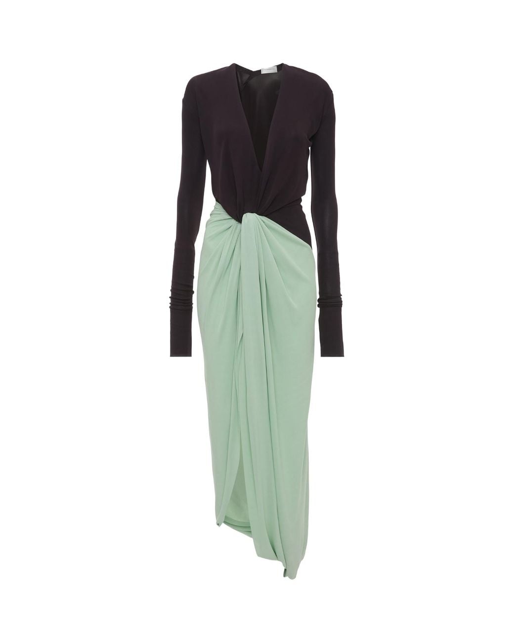 Victoria Beckham Green Long-Sleeved Knot Dress