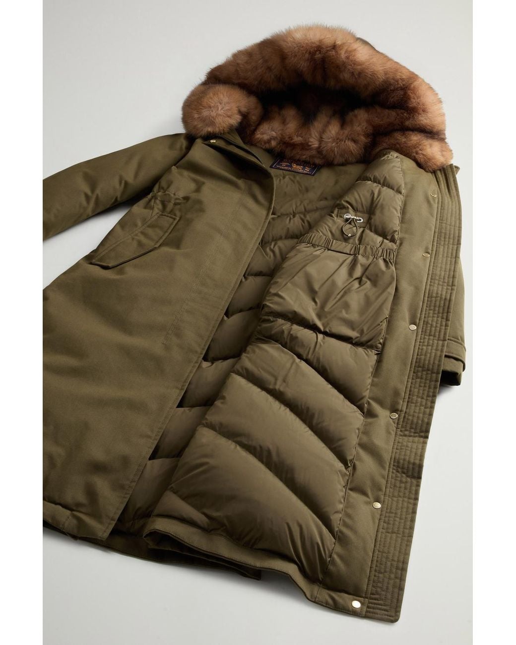 Woolrich Green Padded Hooded Long Coat