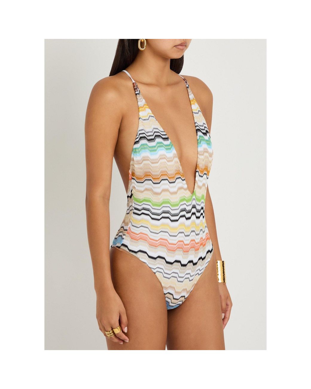 Missoni White V-Neck One-Piece Swimsuit