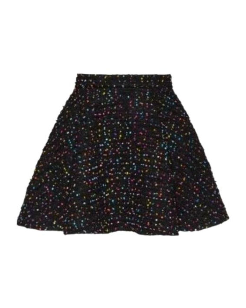 Valentino Black Dotted Tweed A-Line Skirt