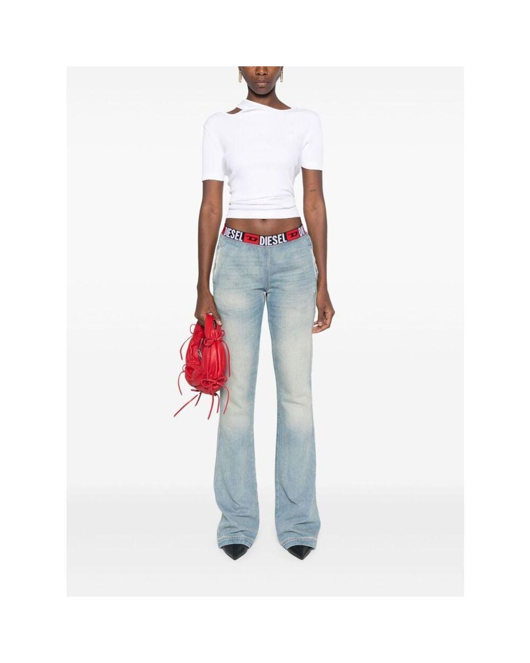 DIESEL Blue Logo-Waistband Bootcut Jeans