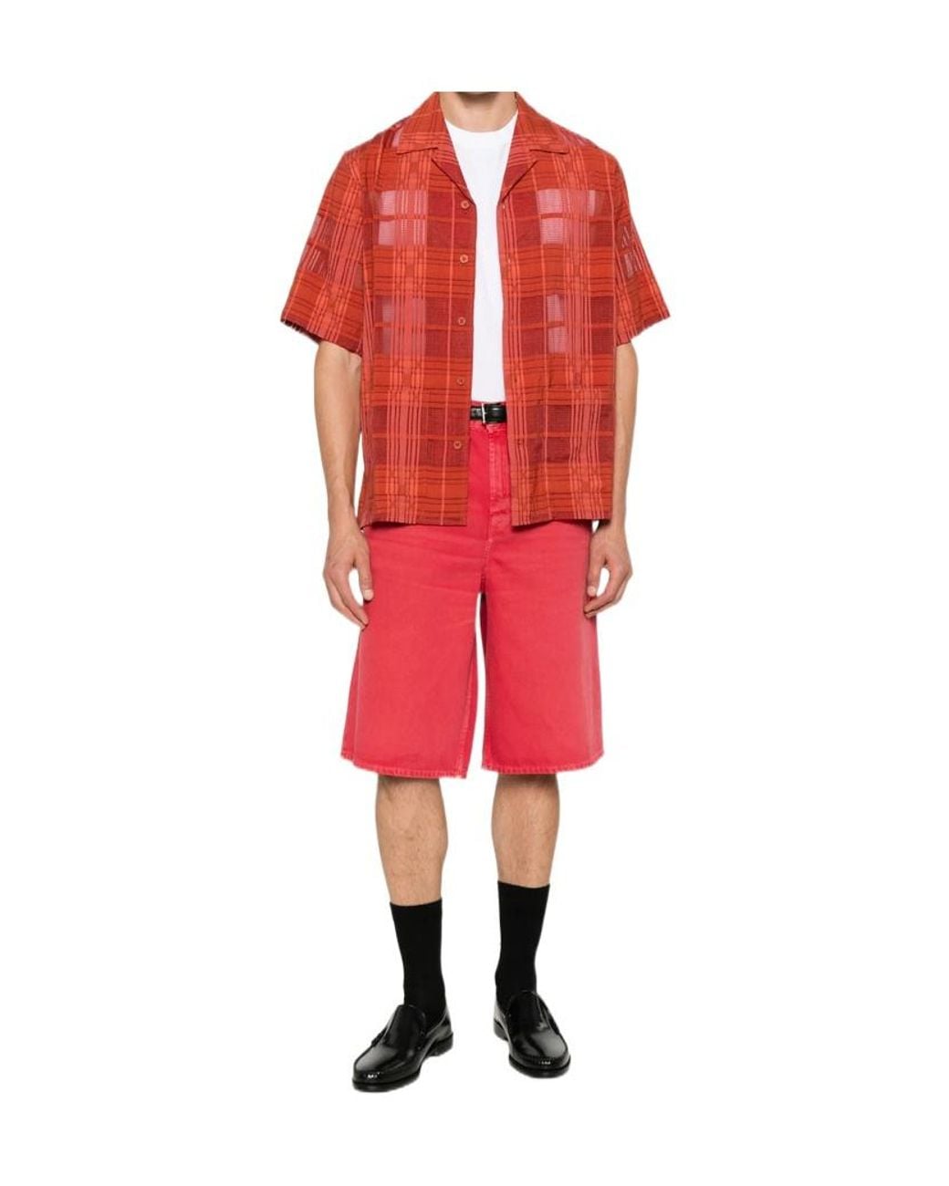 7 For All Mankind Red Belt-Loop Shorts for men