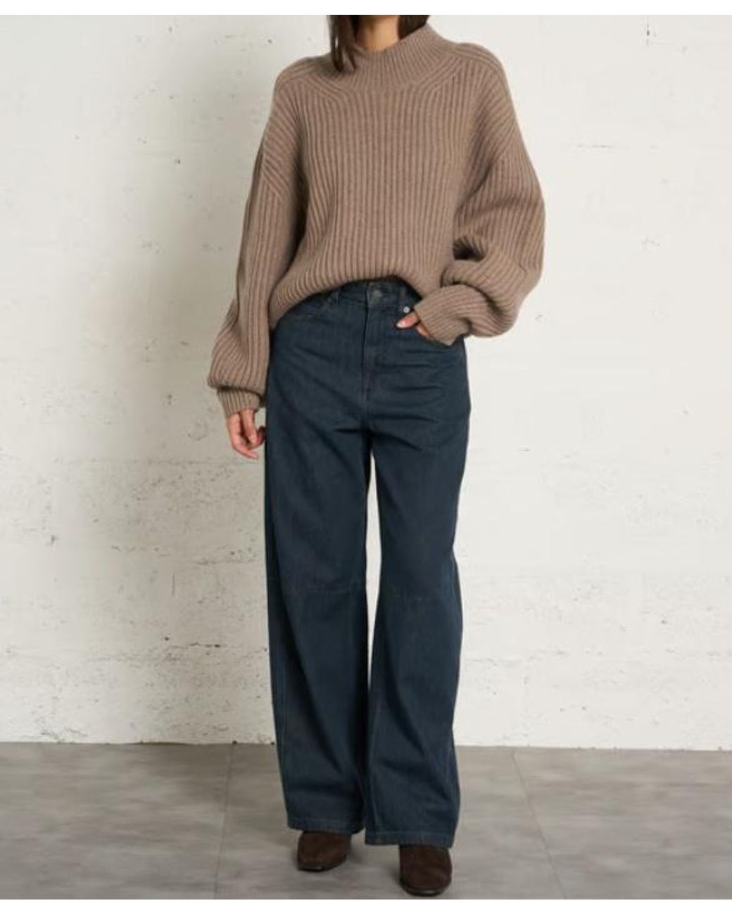 Soeur Brown Half-Turtleneck Ribbed Sweater