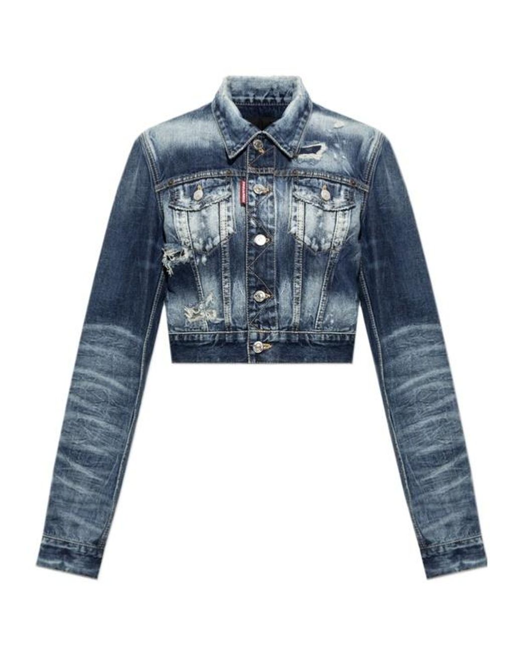 DSquared² Blue Distressed Cropped Denim Jacket