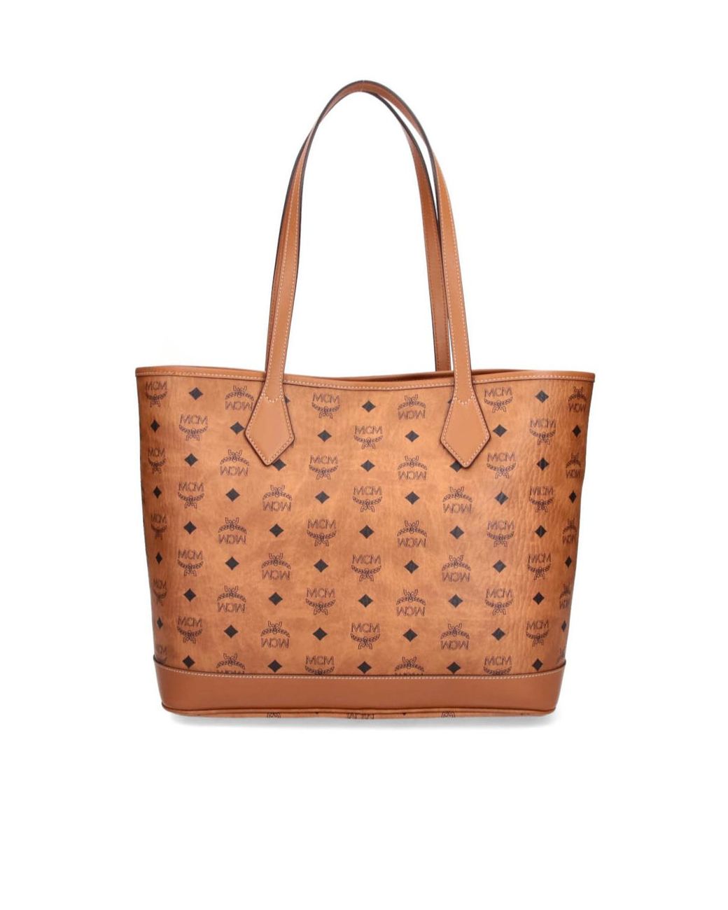 MCM Brown Logo Plaque Monogram Tote Bag
