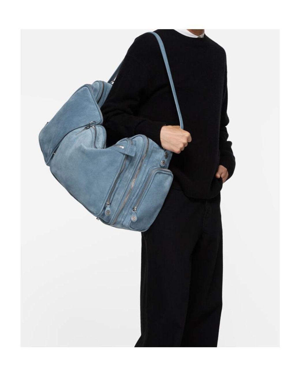 Acne Blue Camero Hotel Suede Multi-Pocket Shoulder Bag