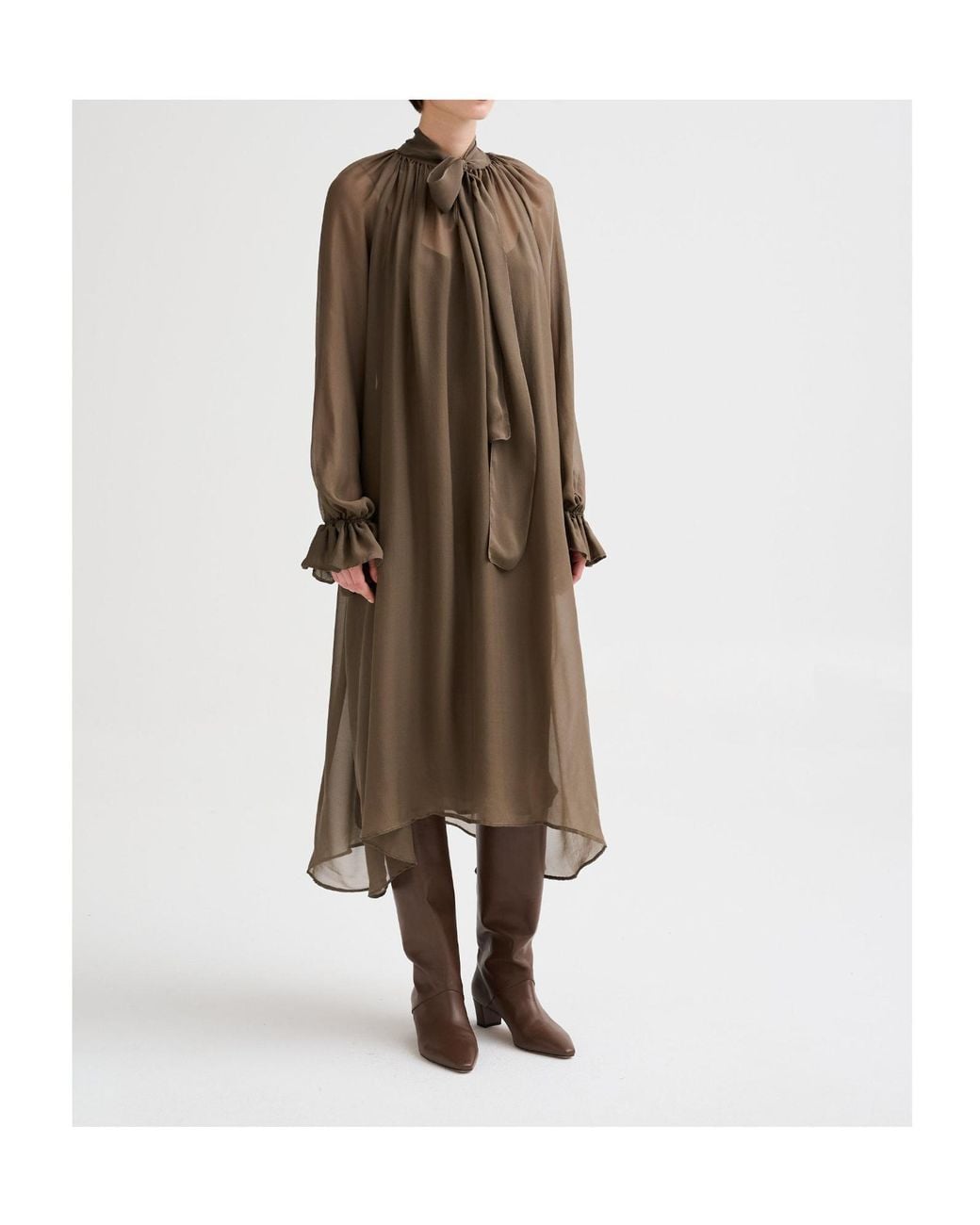 Roberto Collina Brown Silk Dress With Bow