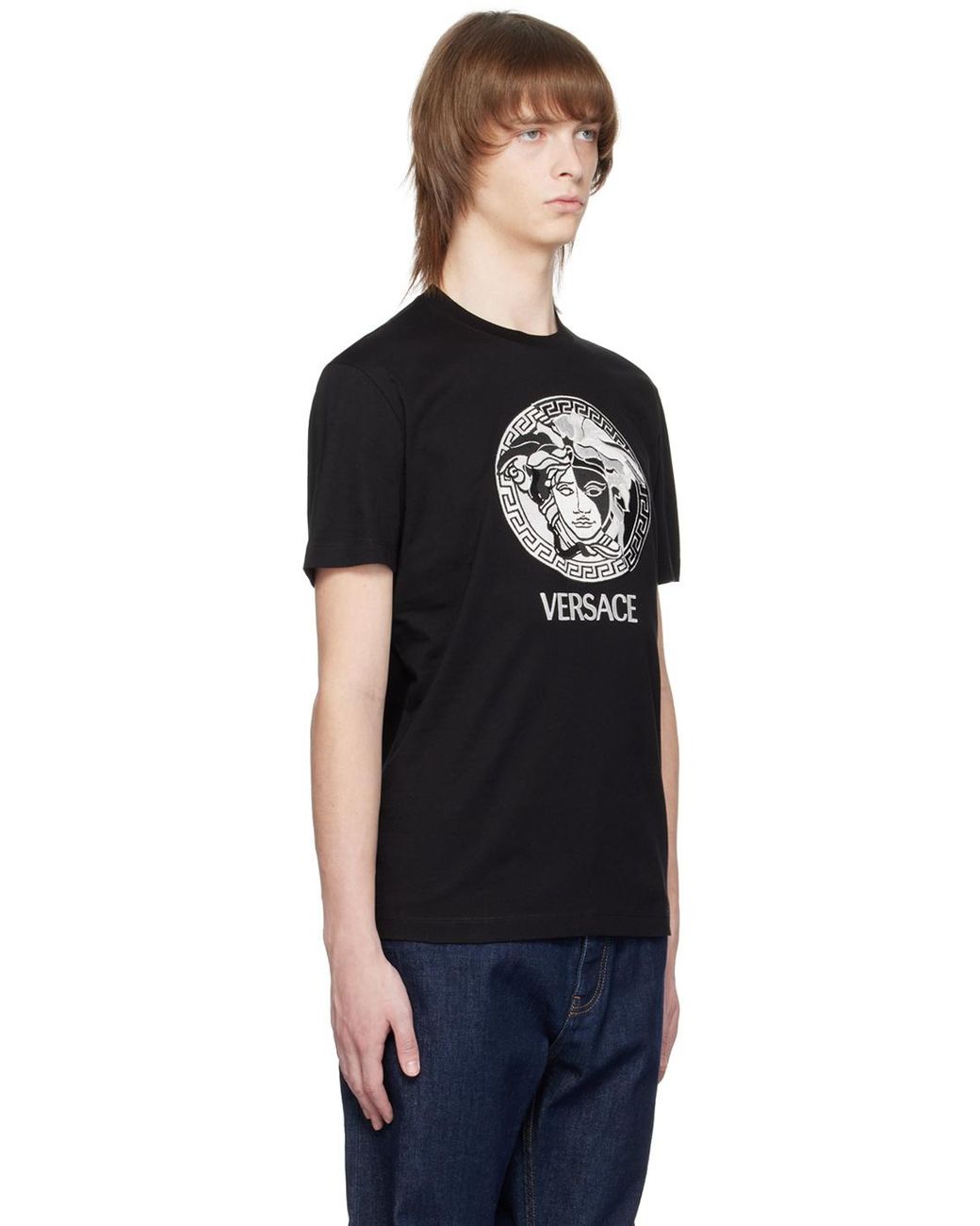 Versace Black Medusa Printed Crewneck T-Shirt for men