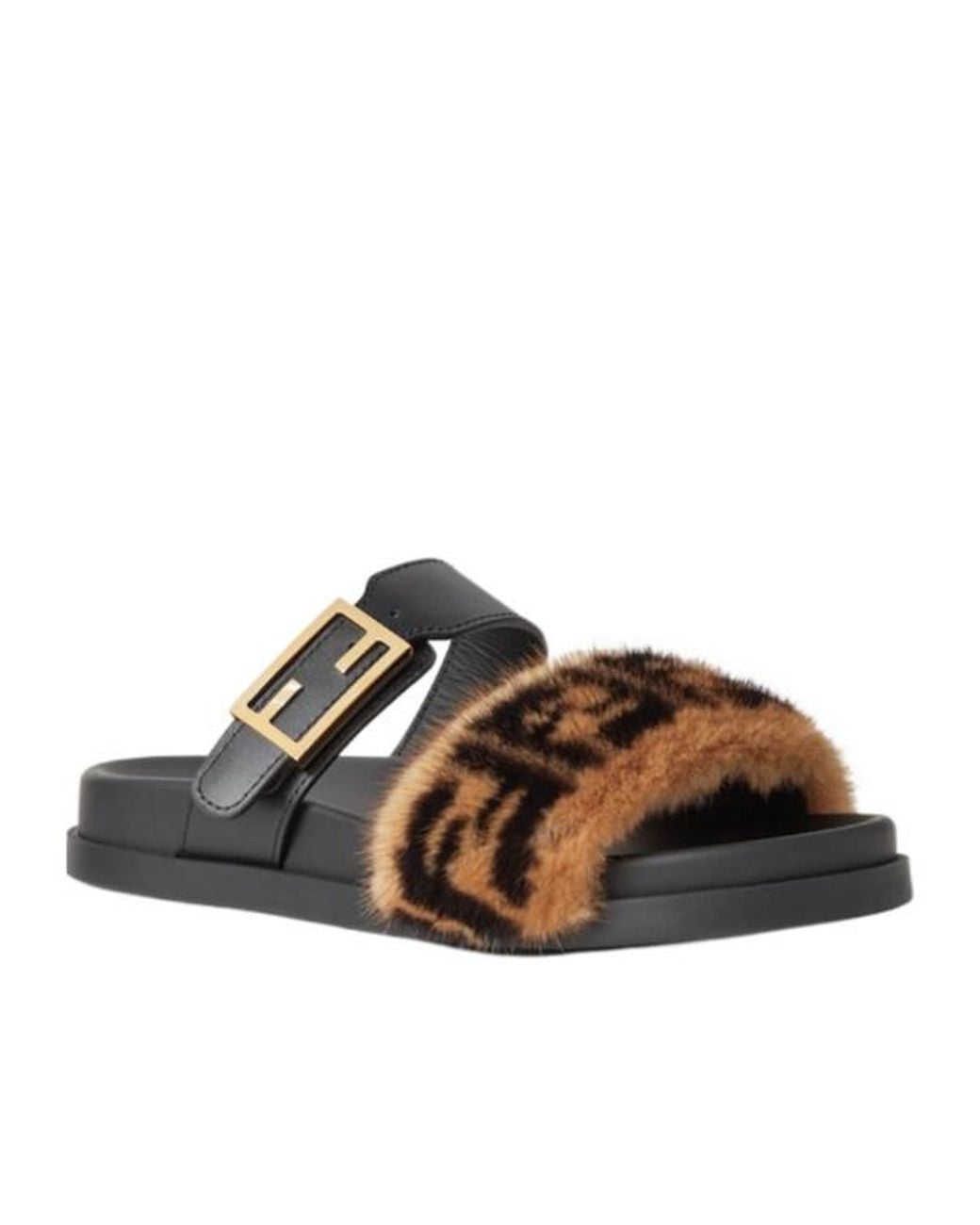 Fendi Brown Feel Ff Logo Plaque Slides