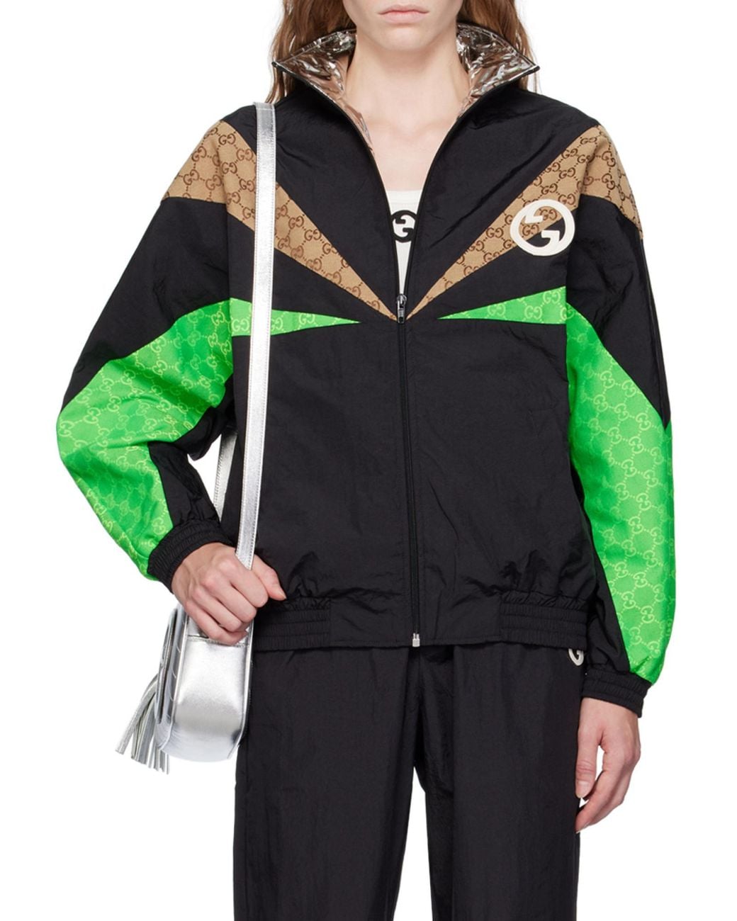 Gucci Green Gg Monogram Highneck Track Jacket