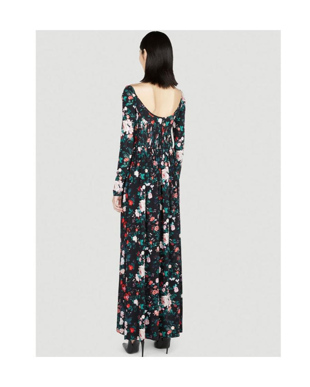 Rabanne Black Rose-Print Ruched Maxi Dress