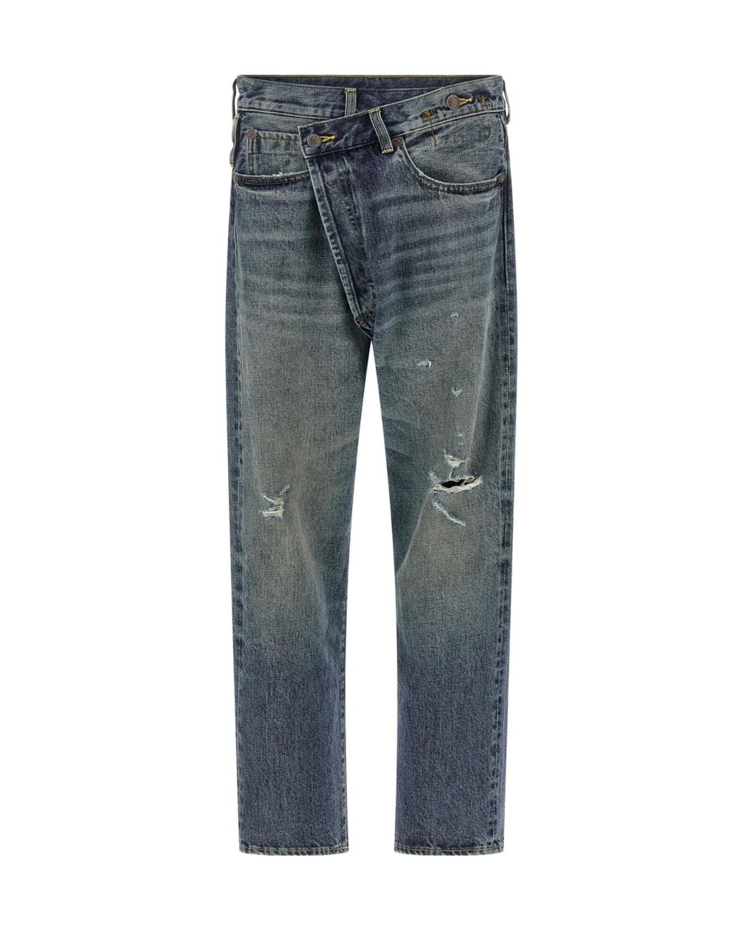 R13 Gray Distressed Crossover Jeans