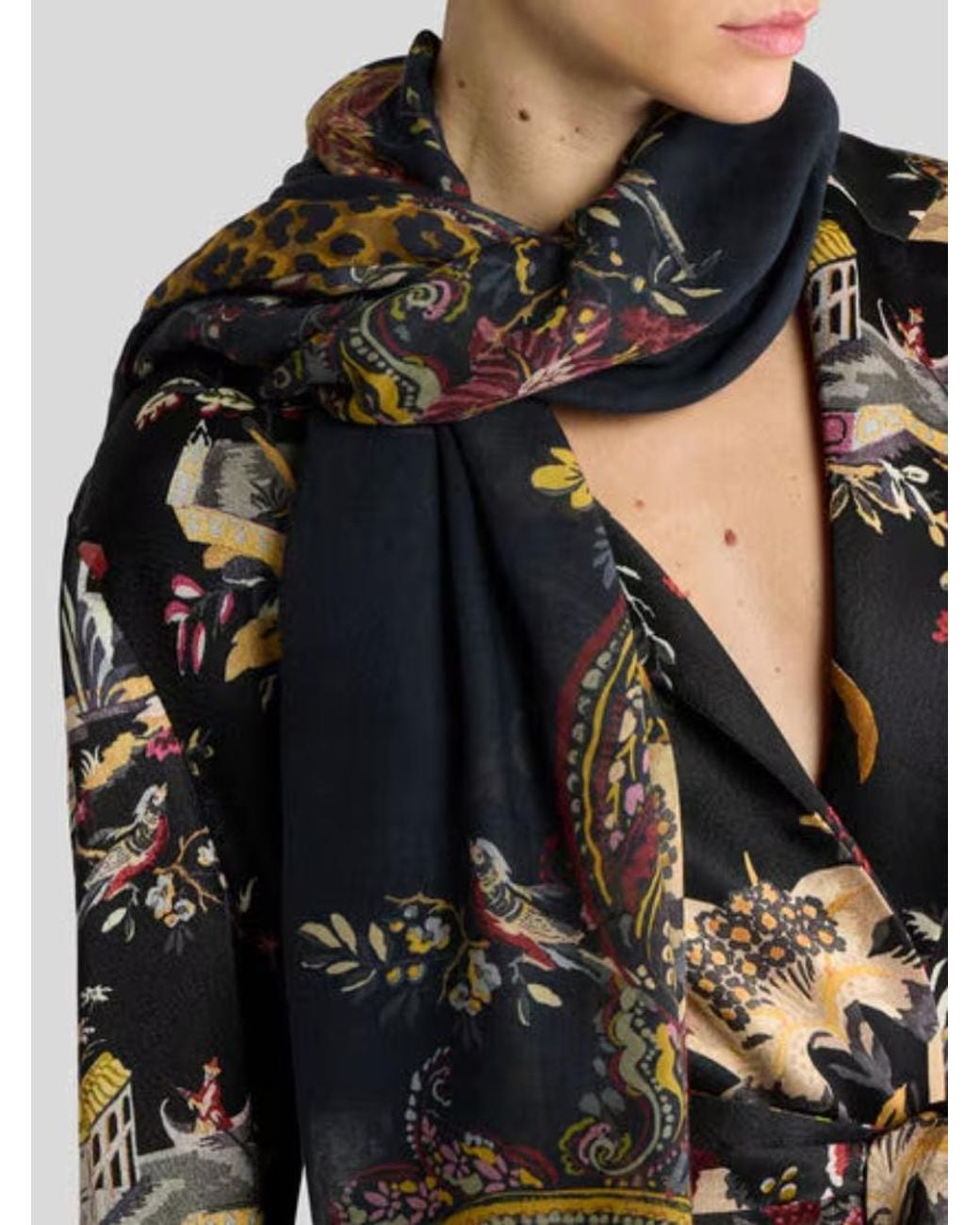 Etro Blue Paisley Animal-Pattern Scarf