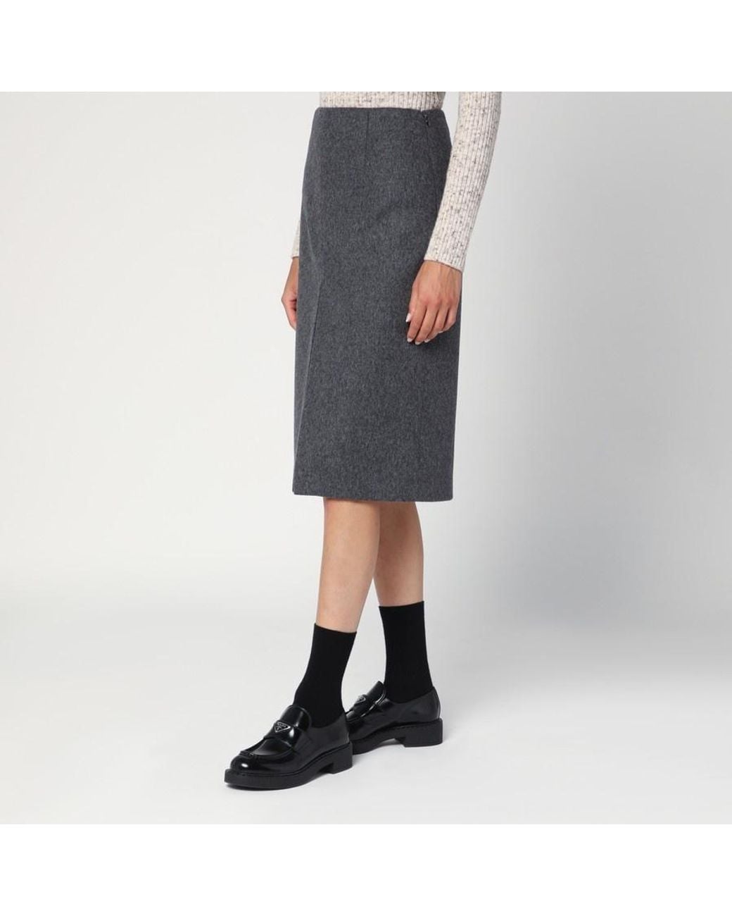 Prada Gray Slit-Detailed Midi Skirt