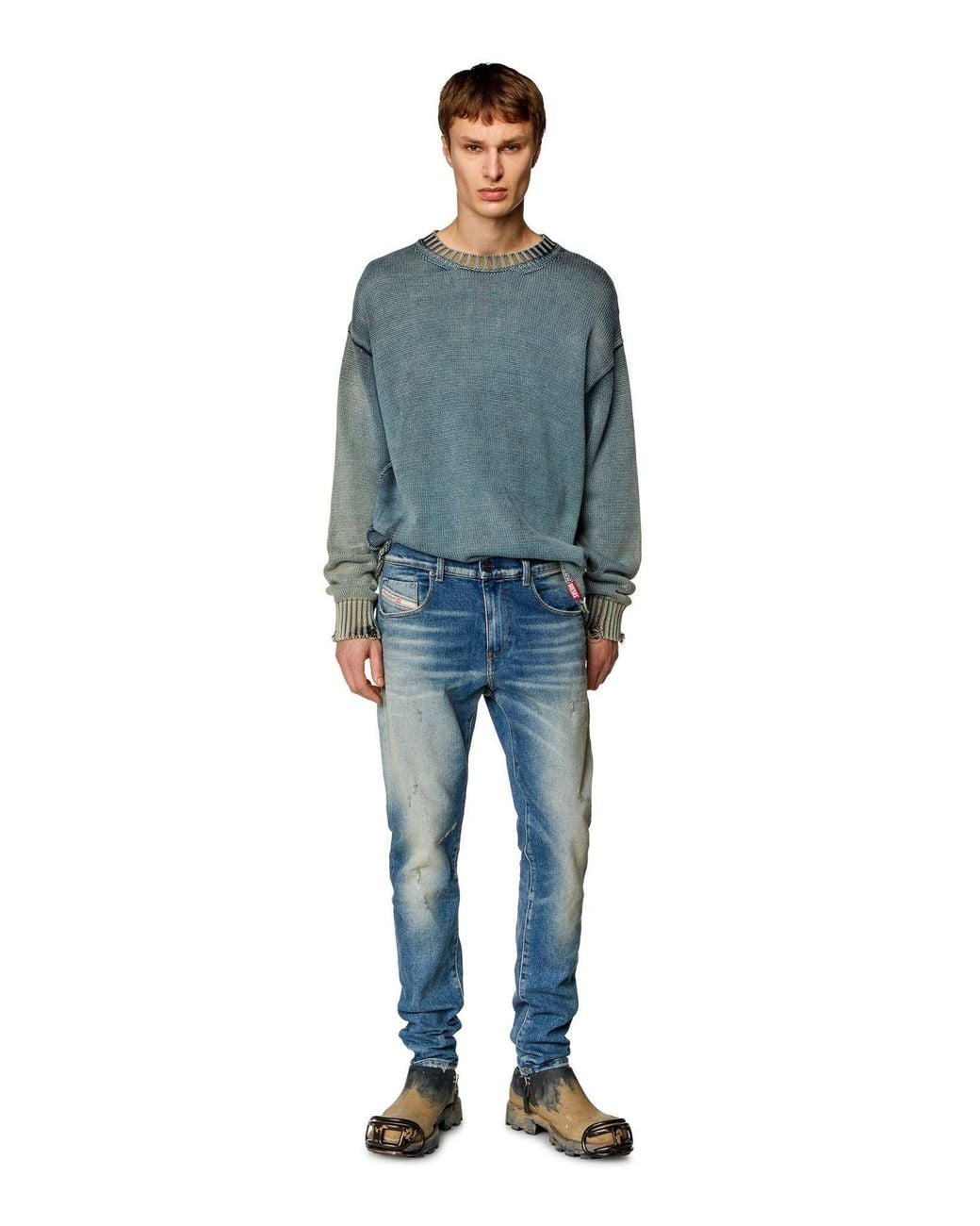 DIESEL Blue 2019 D-Strukt Logo Patch Tapered Jeans for men