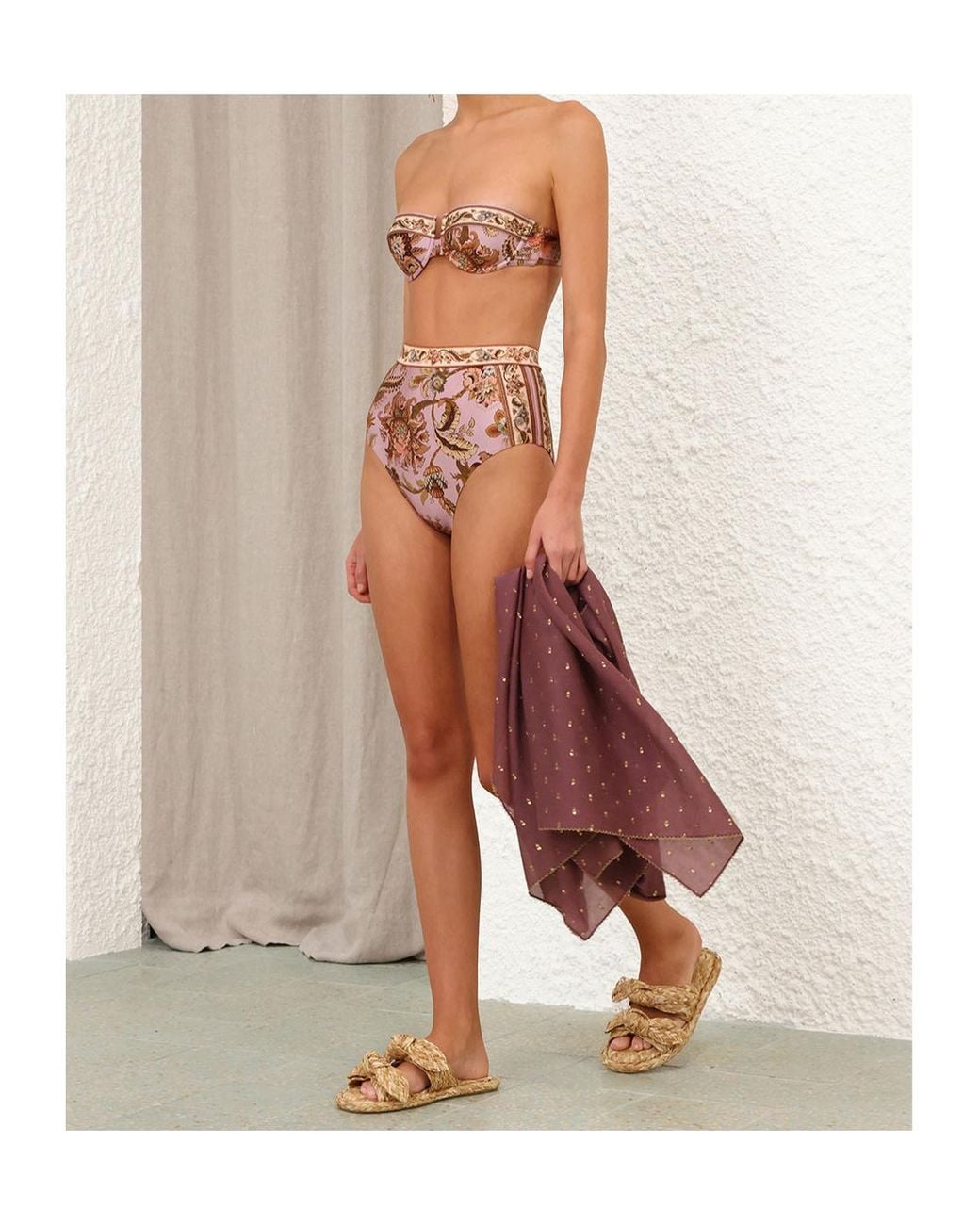 Zimmermann Natural Aster High Waist Bikini Bottoms