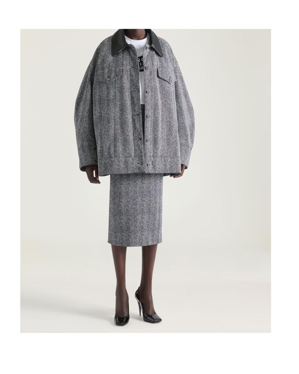 Givenchy Gray Herringbone Motif Midi Skirt