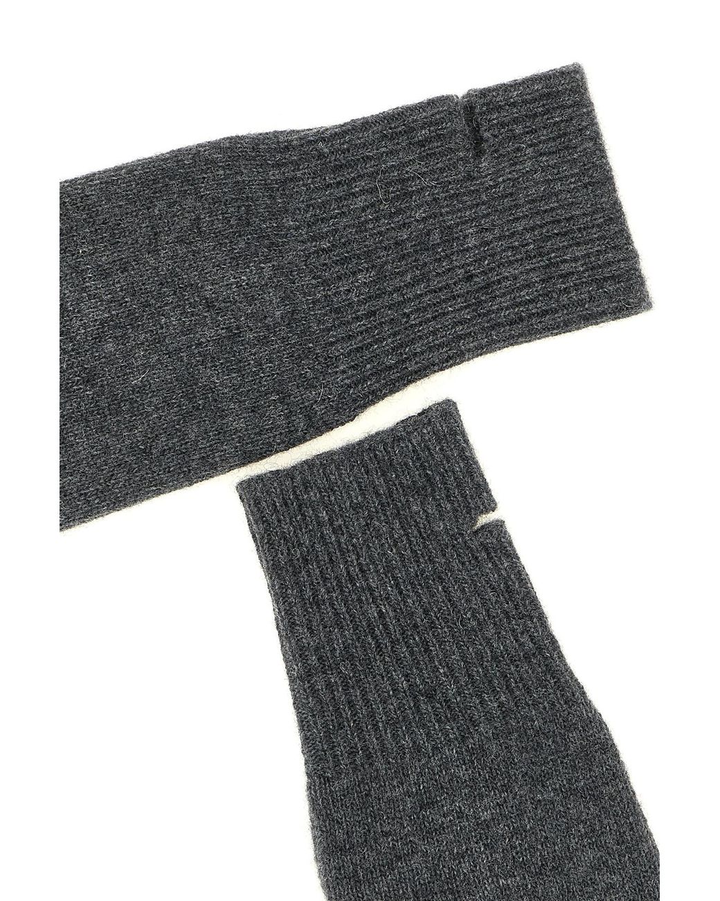 Nude Gray Ribbed Thumb-Slit Gloves