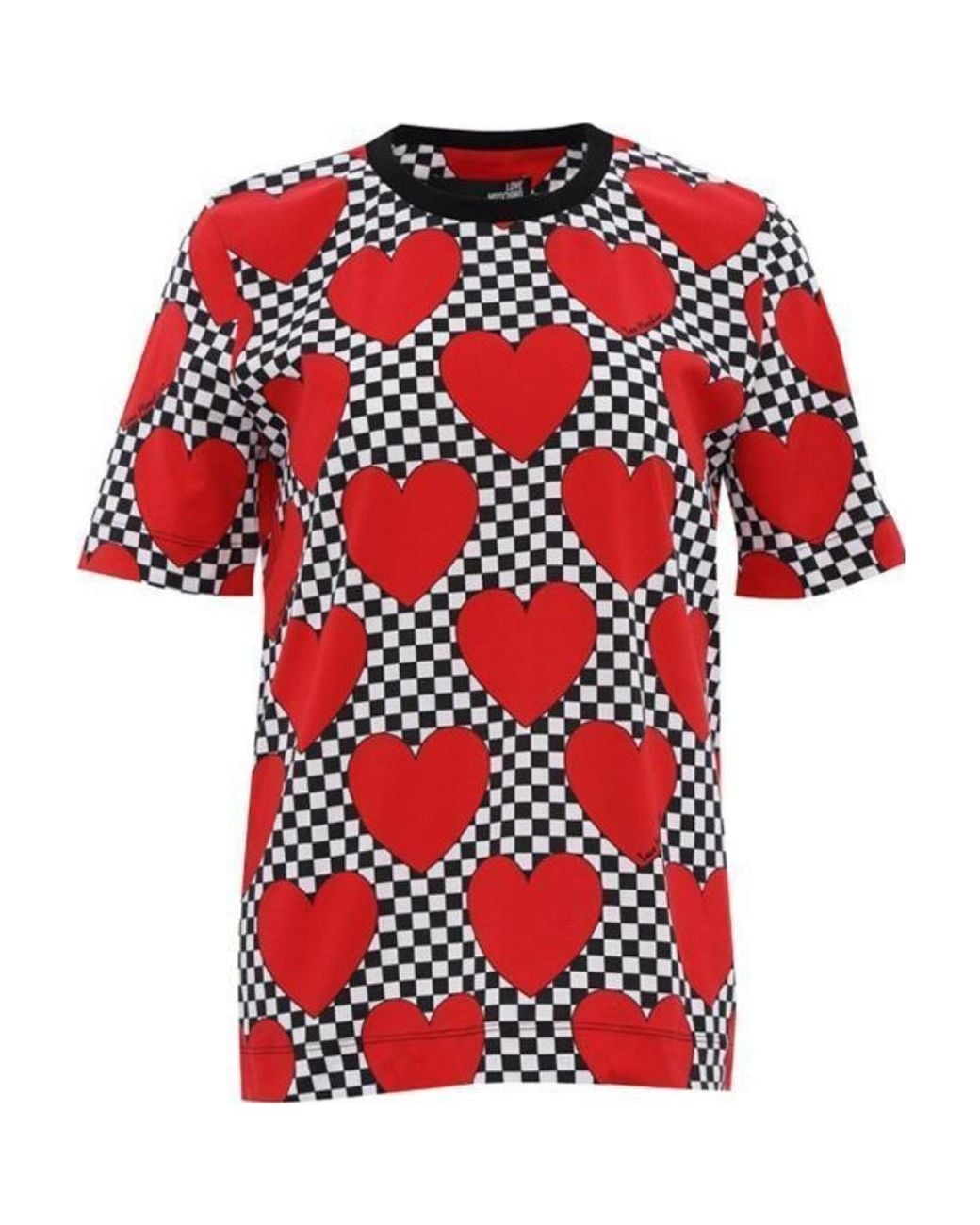 Moschino Red Check Heart Print T-Shirt