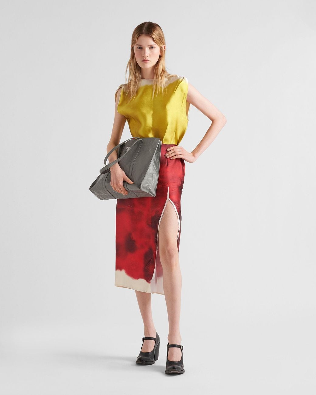 Prada Gray Large Leather Tote Bag