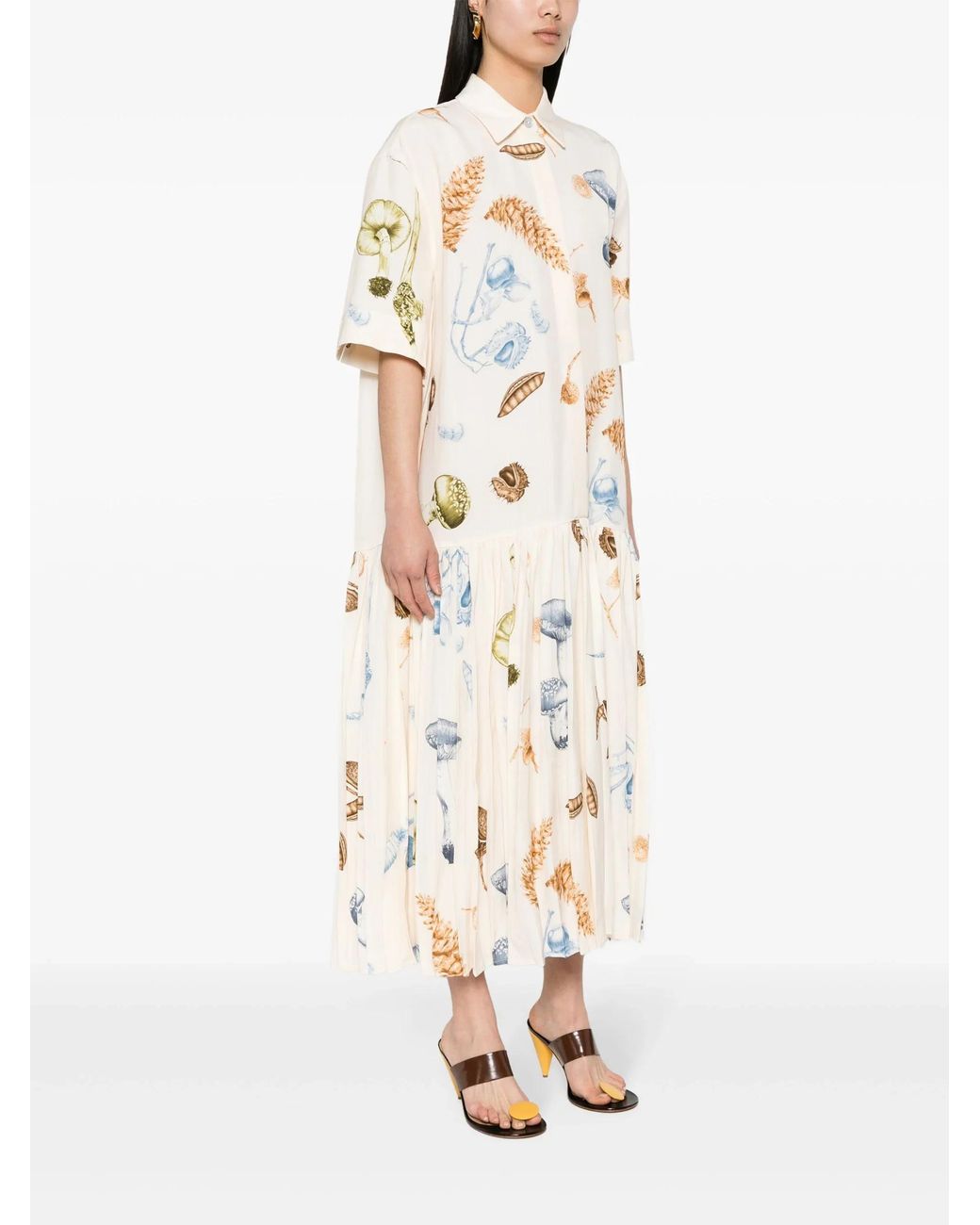 Jil Sander White Pleated Shift Maxi Dress