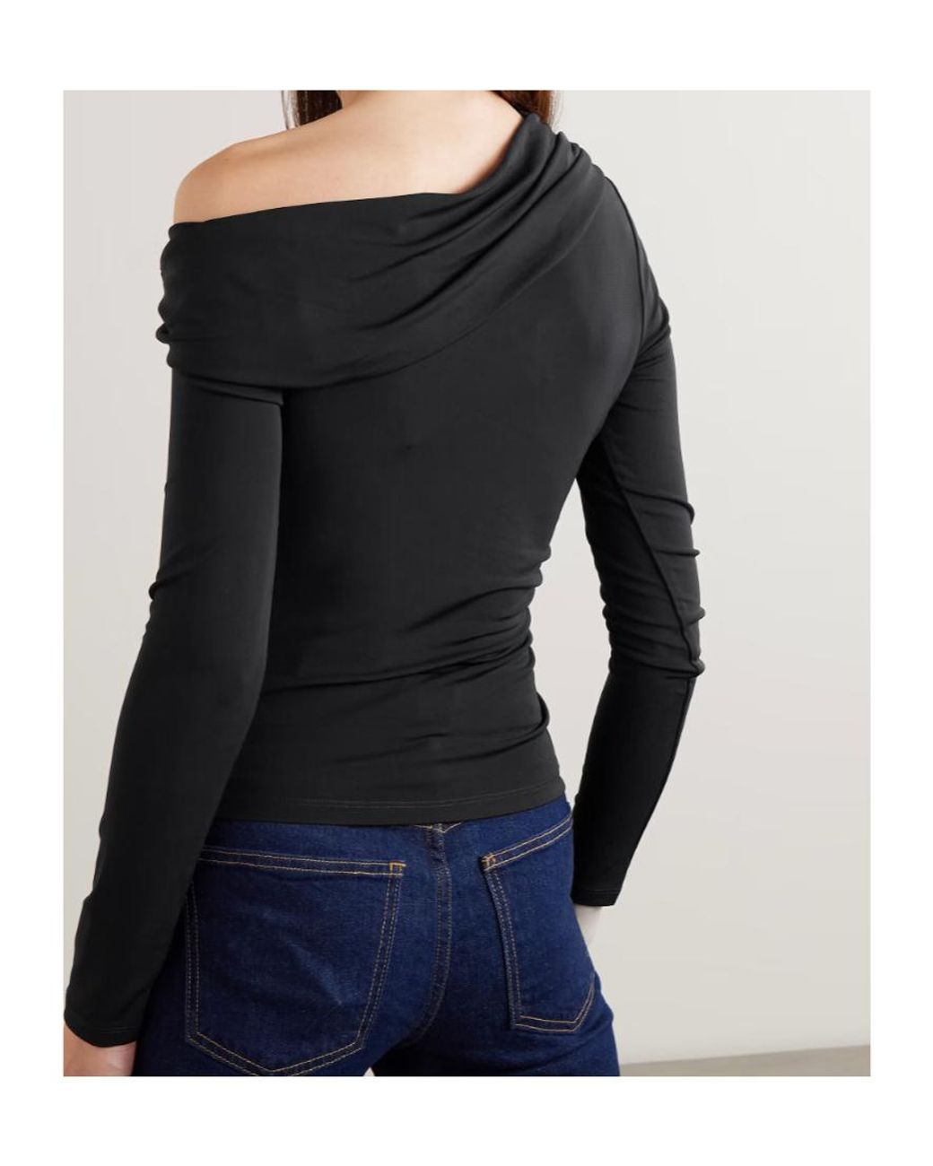 Veronica Beard Black Lozea Asymmetric Embellished Stretch-Mesh Top