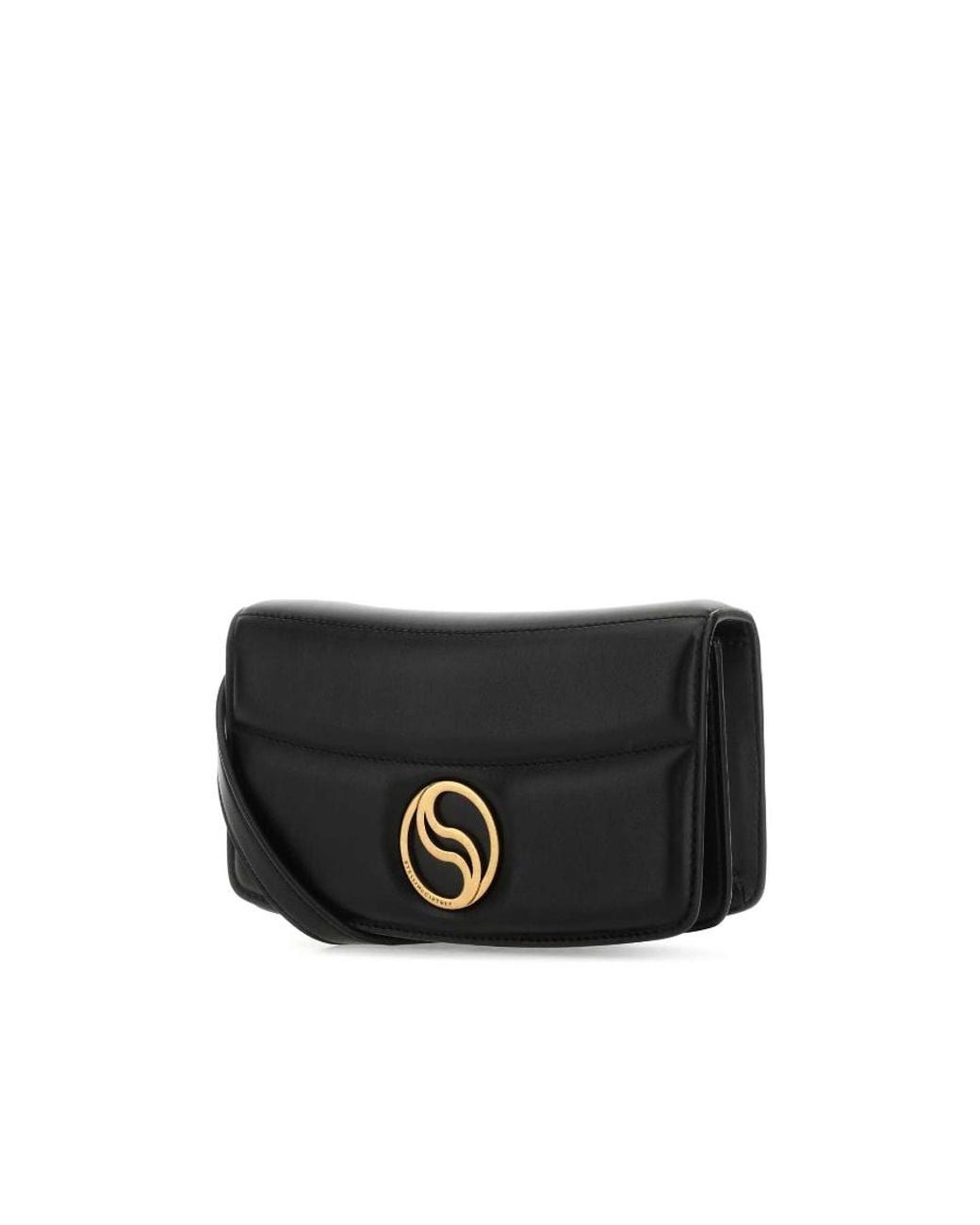 Stella McCartney Black S-Wave Logo Plaque Padded Wallet On Strap