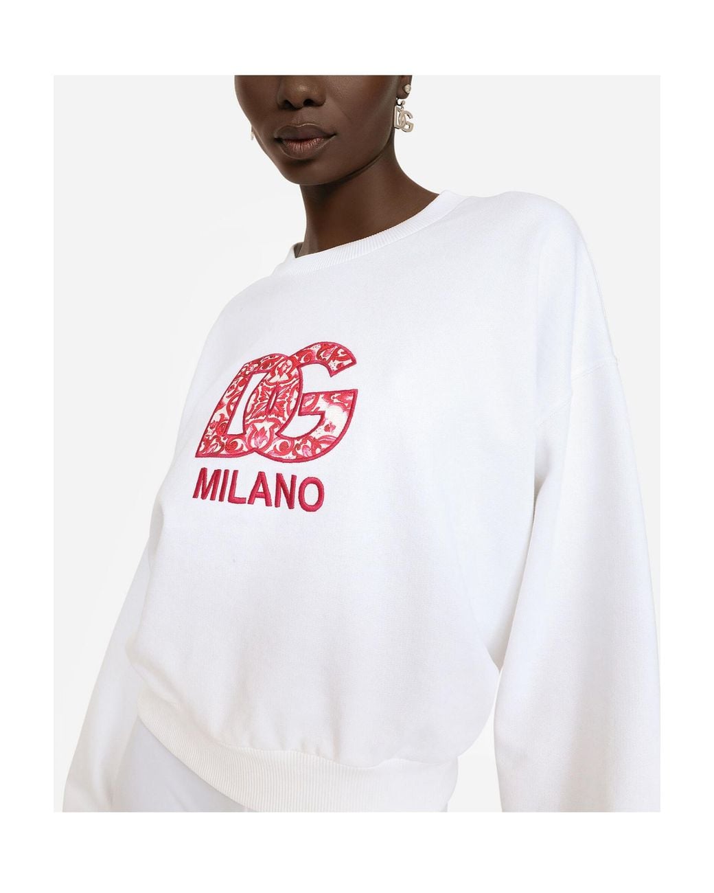 Dolce & Gabbana White Jersey Sweatshirt With Dg Patch
