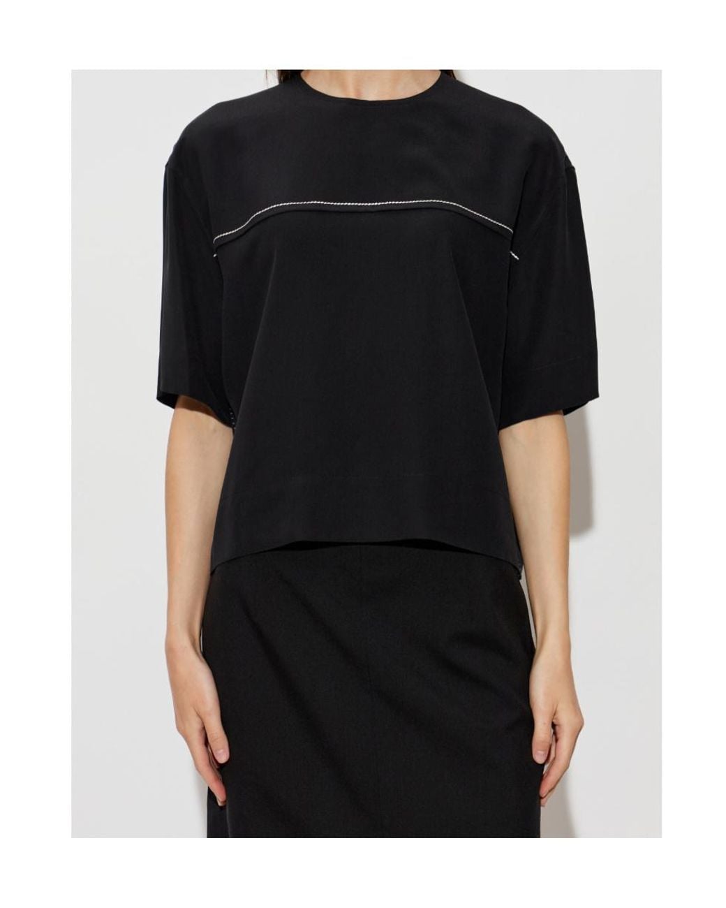 Marni Black Contrast-Stitch Silk T-Shirt