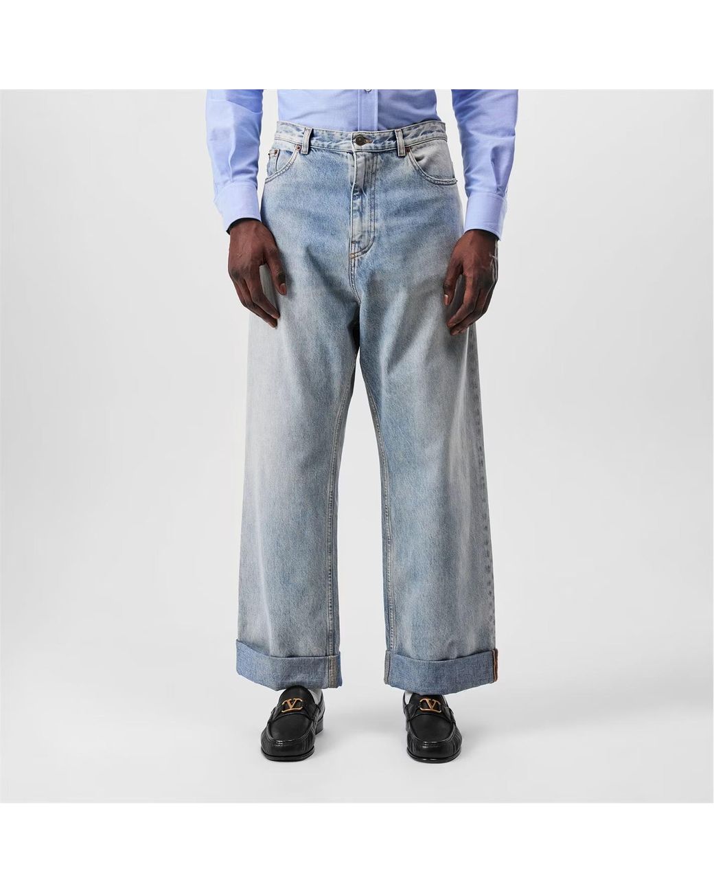 Valentino Blue Wide-Leg Denim Trousers for men