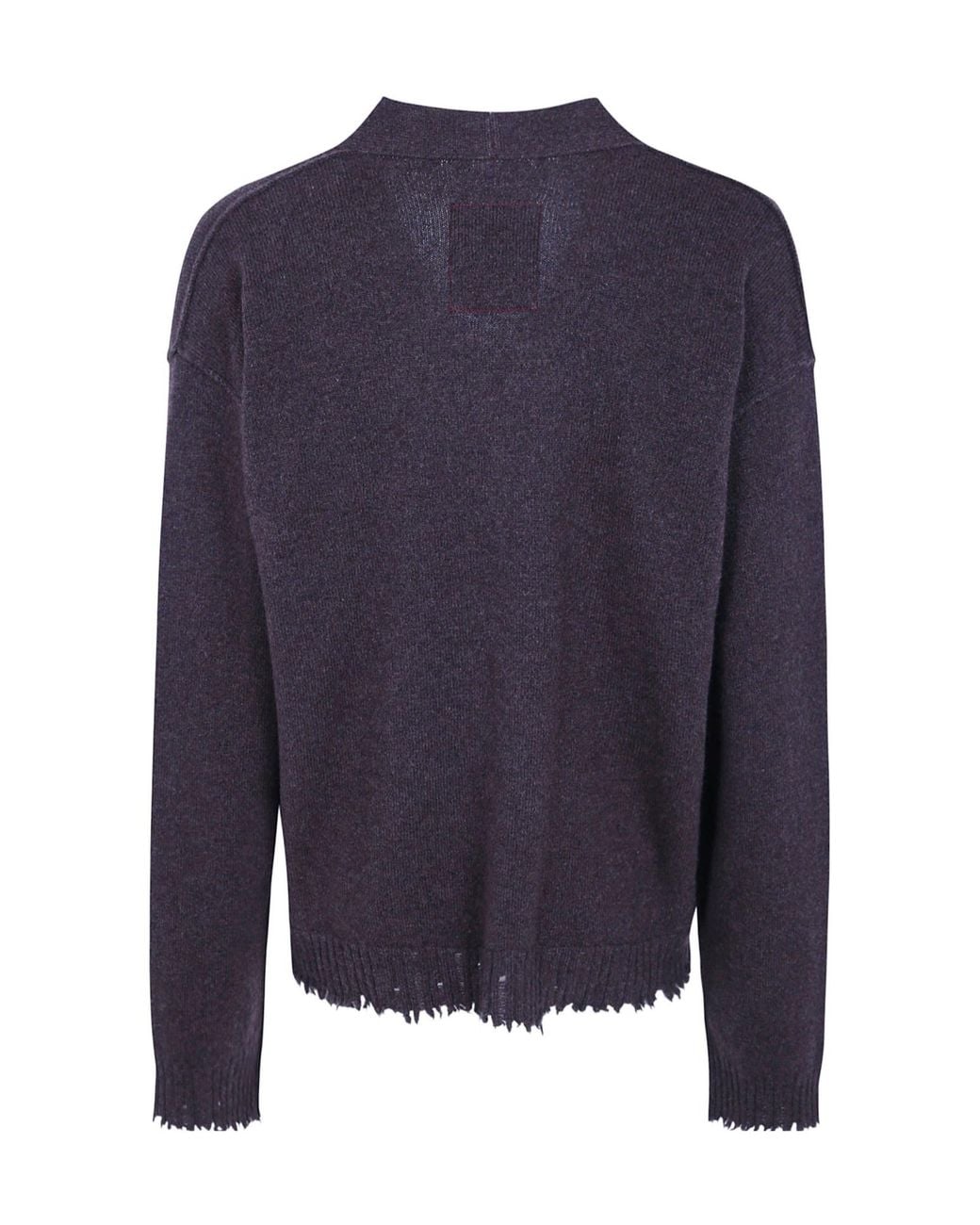 Uma Wang Blue Distressed V-Neck Cardigan for men