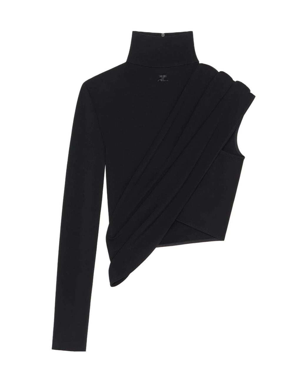 Courreges Black Asymmetric Cropped Jersey Top