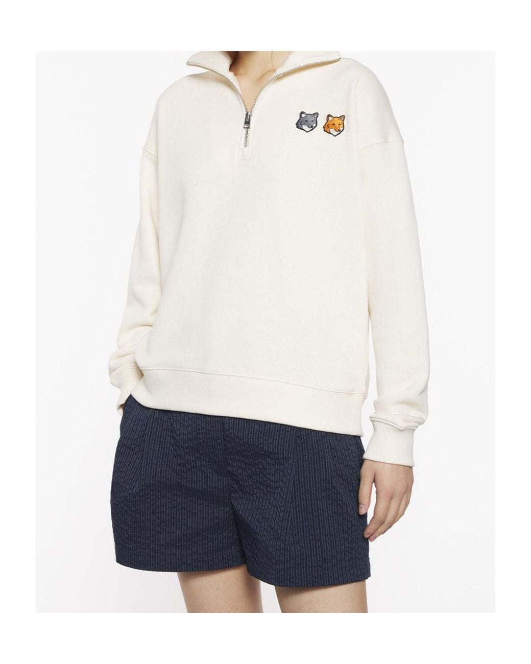 Maison Kitsuné White Double Bold Fox Head Half Zip Comfort Sweatshirt