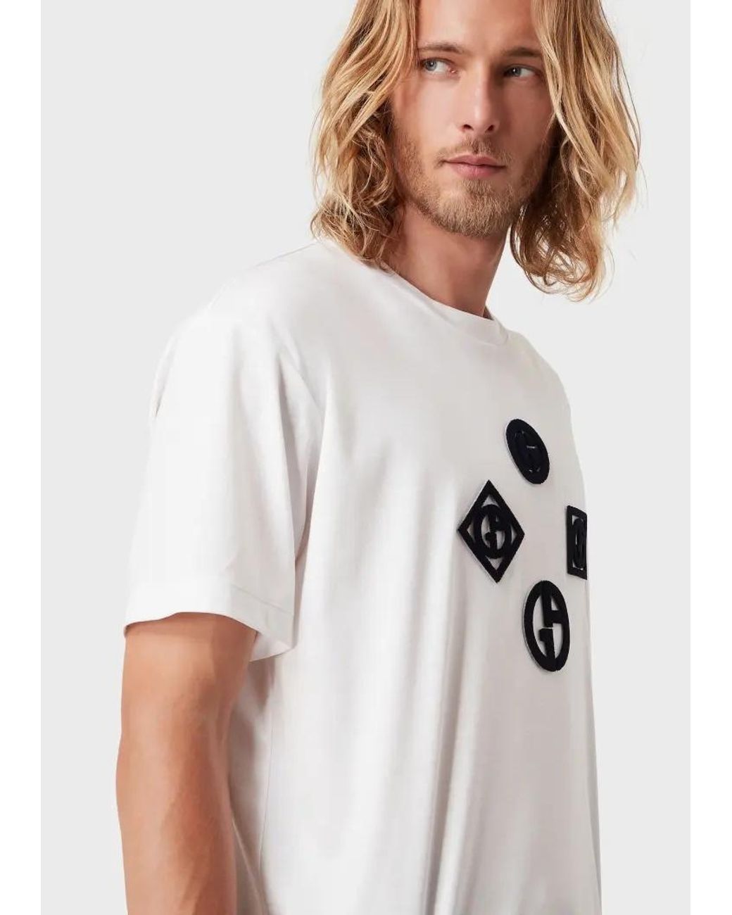 Giorgio Armani White Logo-Patch Cotton T-Shirt for men